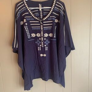 monoreno Navy Blue Embroidered Women's Top